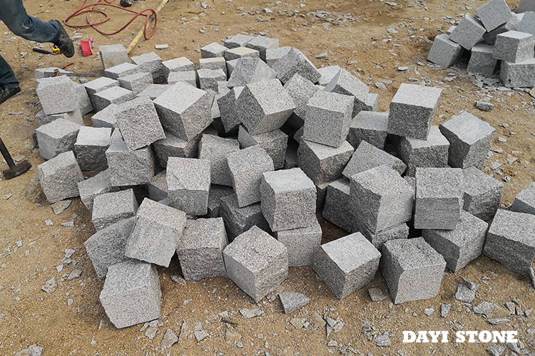 Natural Stone Cubes Light Grey Granite G603-10 Top Bushhamered edges split bottom rough picked 15x15x15cm